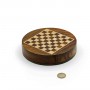 Chess set magnetico rotondo con scacchi e cassetto in legno naturale palissandro e acero intarsiato a mano.
