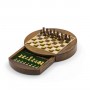 Chess set magnetico rotondo con scacchi, dama e cassetto in legno naturale palissandro e acero intarsiato a mano.