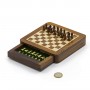 Chess set magnetico quadrato con scacchi e cassetto in legno naturale palissandro e acero intarsiato a mano.