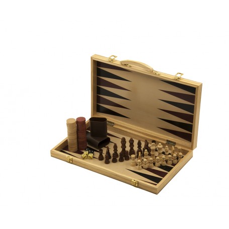 Backgammon e scacchi - valigetta con gioco del backgammon e scacchiera con gioco degli scacchi