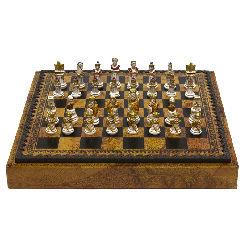 Chess Set Completo di Scacchi “ROMANI vs BARBARI” in Alabastro Dipinti ...
