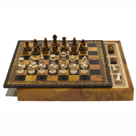 Chess Set Completo di Scacchi STAUNTON LA CLASSICA in Alabastro Dipinti a Mano e Scacchiera con Box Contenitore in Similpelle