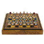 Chess Set Completo di Scacchi "ANTICA ROMA" in Alabastro e Resina Dipinti a Mano e Scacchiera con Box Contenitore in Similpelle