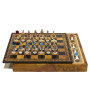 Chess Set Completo di Scacchi "ANTICA ROMA" in Alabastro e Resina Dipinti a Mano e Scacchiera con Box Contenitore in Similpelle