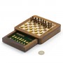Chess set magnetico quadrato con scacchi, dama e cassetto in legno naturale palissandro e acero intarsiato a mano